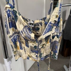 Urban Outfitters Blue and Cream Printed Camisole